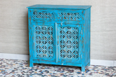Antique Indian Jali Hand Carved Solid Wooden Cabinet Bluewash 95x45x99cm A0176